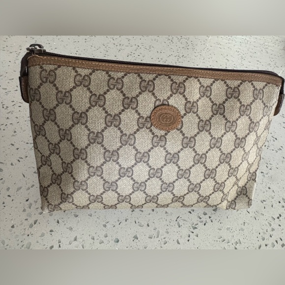 Gucci Beige and Brown Monogram Pouch - Picture 1 of 4